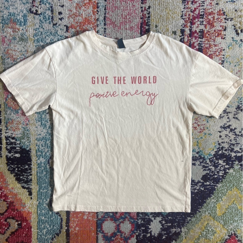 Dazy Womens Cream graphic T-Shirt size M